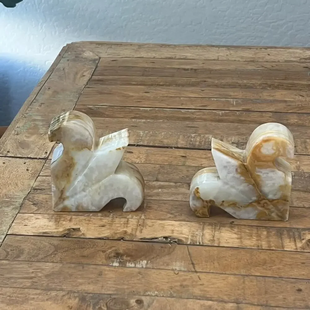 Solid Onyx Fleur De Lis Hand Carved Polished Bookends Pair 5